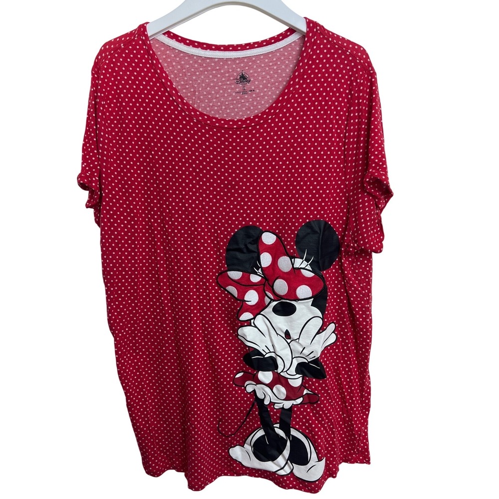 Disney Parks Women's Red Polka Dot Minnie Mouse Graphic Print Tee Shirt Casul 1X